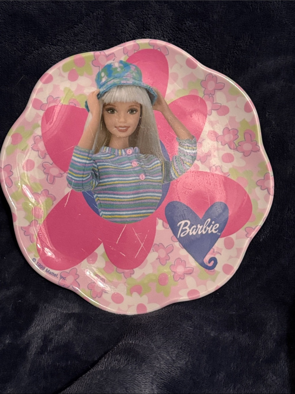 Barbie Floral Pink Party Plate with Heart Logo